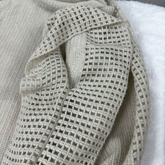 Max Studio Womens Open Front Oversized Wrap Sweater Beige Knit Fringe Lagenlook - Picture 6 of 7